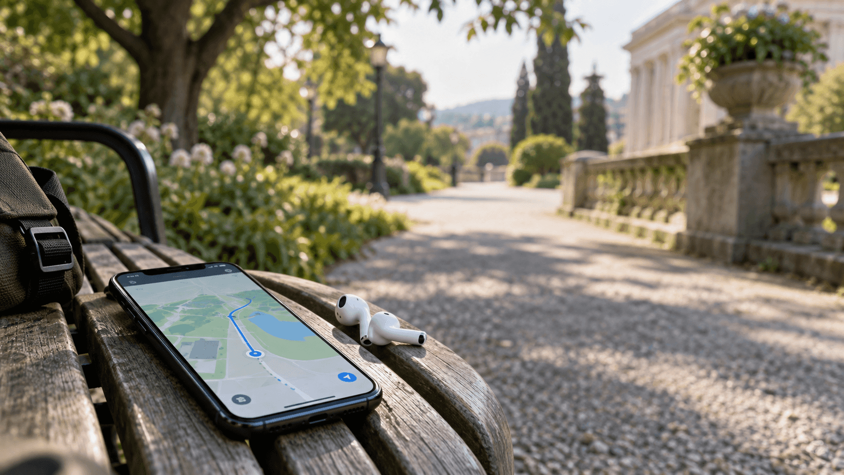 Realistic visual of mindful navigation with spatial audio and location paths
